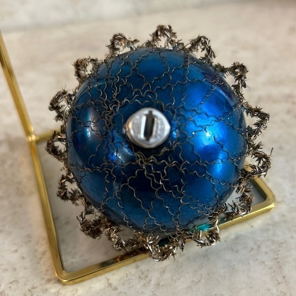 Vintage Christmas Ornament West Germany Wire Wrapped Blue Bulb - Picture 2 of 6